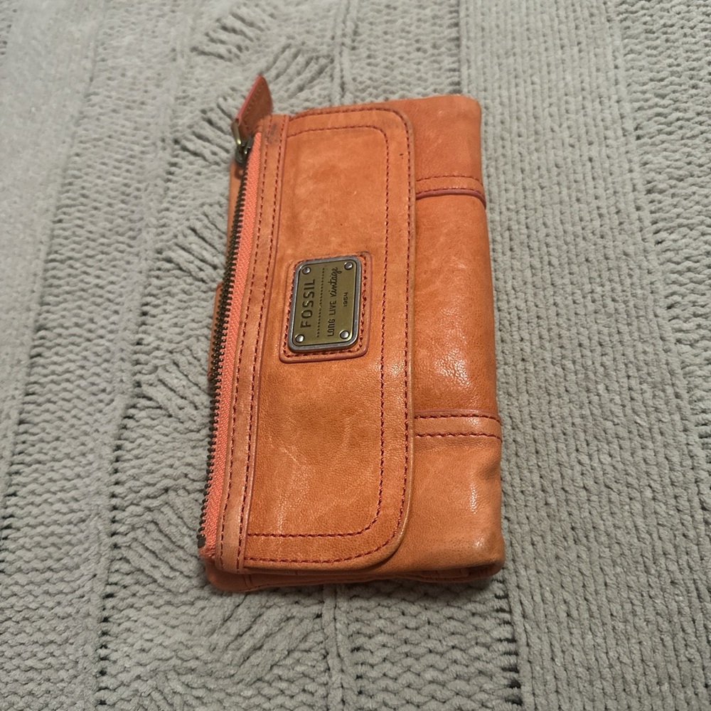 Vintage Fossil orange real leather wallet